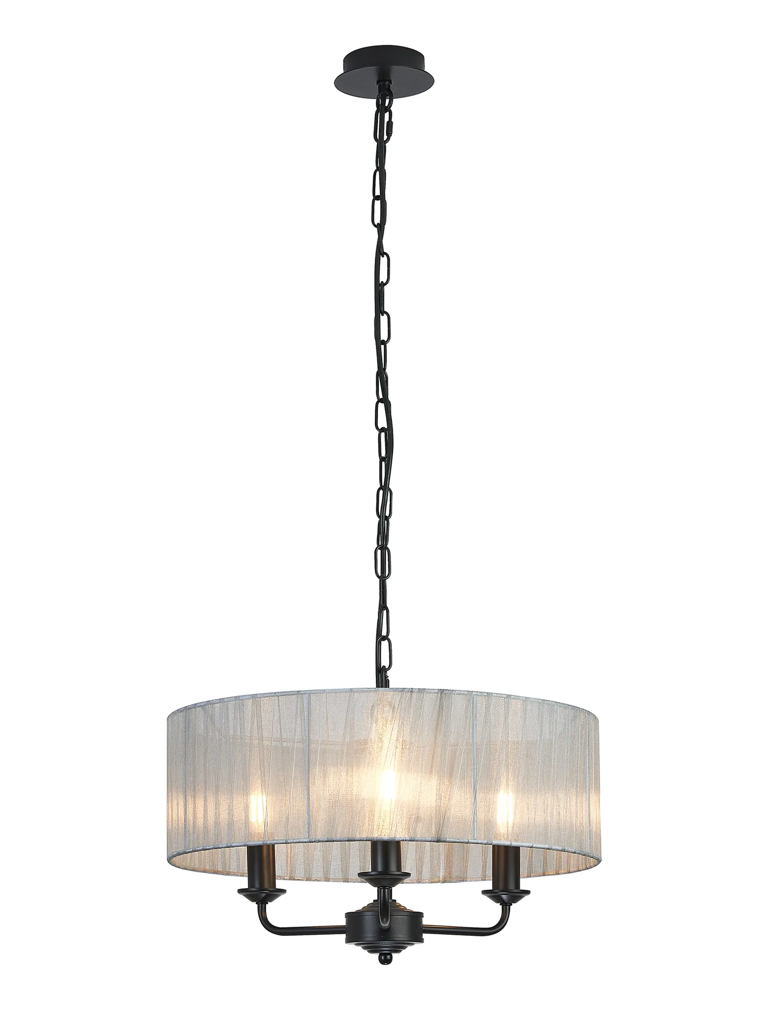 DK1031  Banyan 45cm 3 Light Pendant Matt Black, Grey